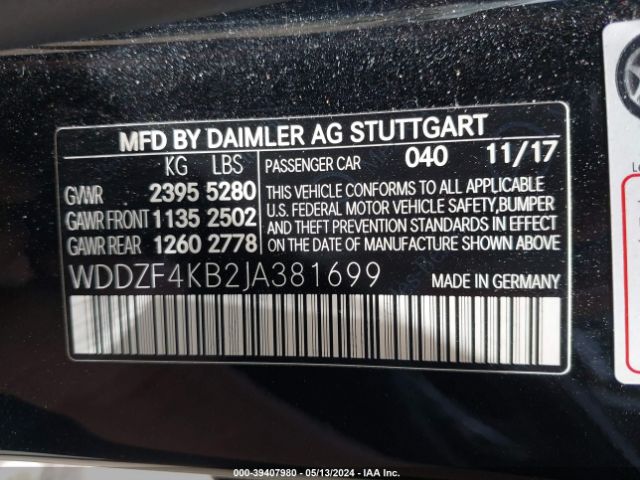 WDDZF4KB2JA381699 Mercedes-Benz E 300 4matic