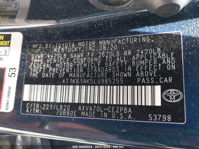 Toyota CAMRY XSE 2020 4T1K61AK5LU985255 Image 9