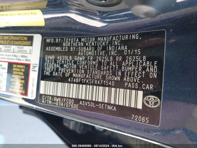 Toyota CAMRY LE 2015 4T4BF1FK5FR471540 Image 9