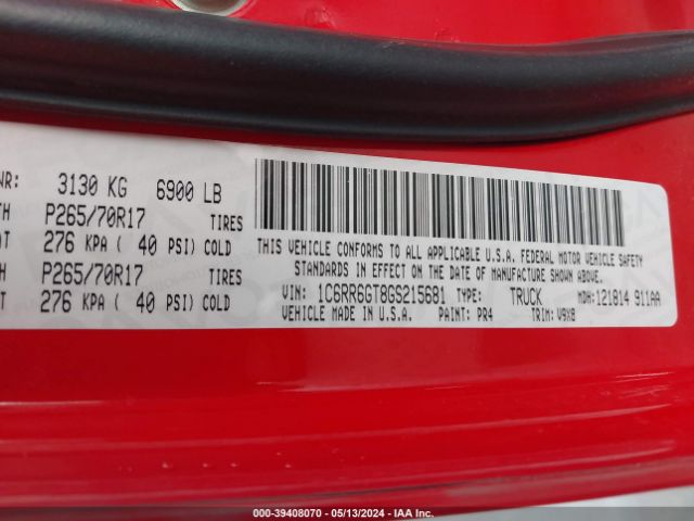 1C6RR6GT8GS215681 RAM 1500 Slt