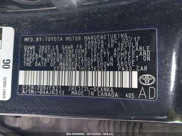 Toyota COROLLA LE 2017 2T1BURHE1HC916253 Image 9