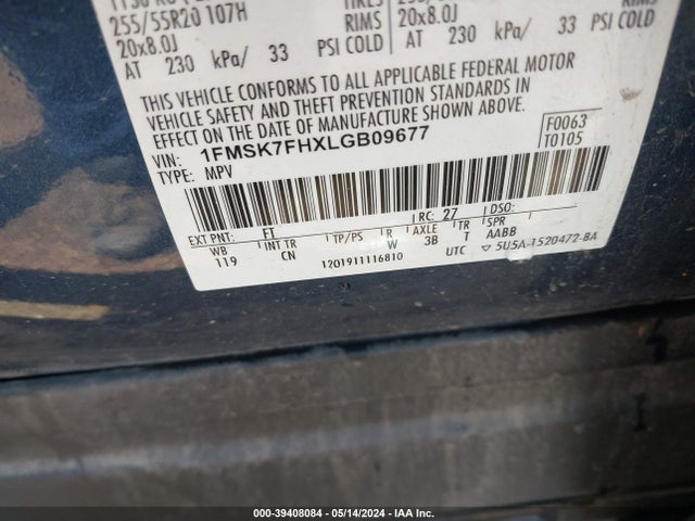 Ford Explorer Limited 2020 1FMSK7FHXLGB09677 Image 9