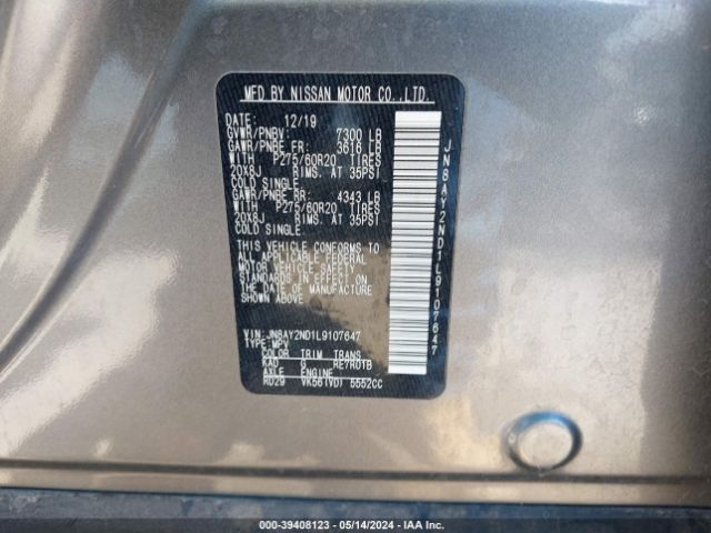 JN8AY2ND1L9107647 Nissan Armada Sl 2wd