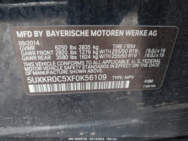 BMW X5 Xdrive35i 2015 5UXKR0C5XF0K56109 Image 9