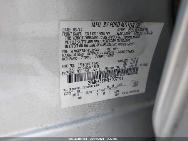 Ford FLEX SE 2014 2FMGK5B84EBD32064 Image 9
