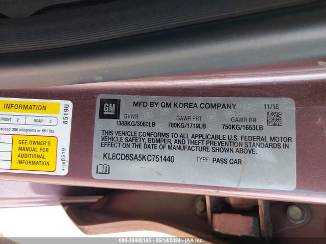 Chevrolet Spark 1lt Cvt 2019 KL8CD6SA5KC751440 Image 9