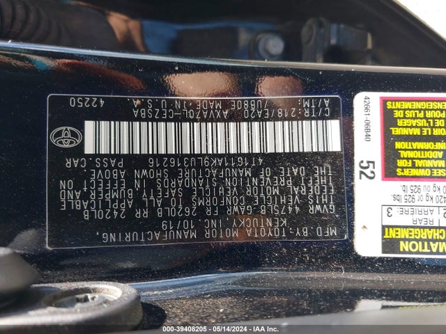 Toyota CAMRY SE 2020 4T1G11AK9LU316216 Image 9