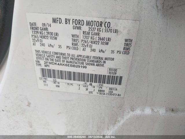 Ford EDGE SPORT 2014 2FMDK4AK6EBB29199 Image 9