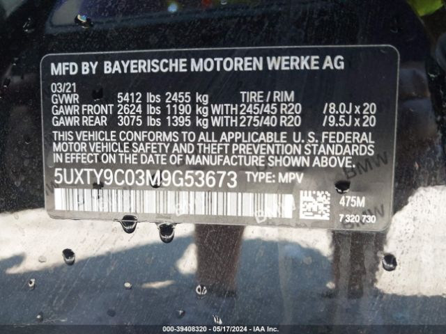 5UXTY9C03M9G53673 BMW X3 M40i