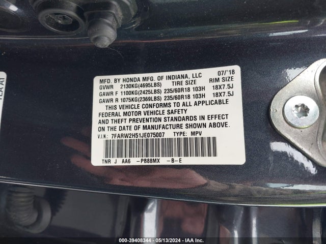 Honda CR-V EX 2018 7FARW2H51JE075007 Image 9