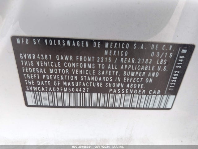 3VWCA7AU2FM504427 Volkswagen Golf Sportwagen Tdi S 4-door