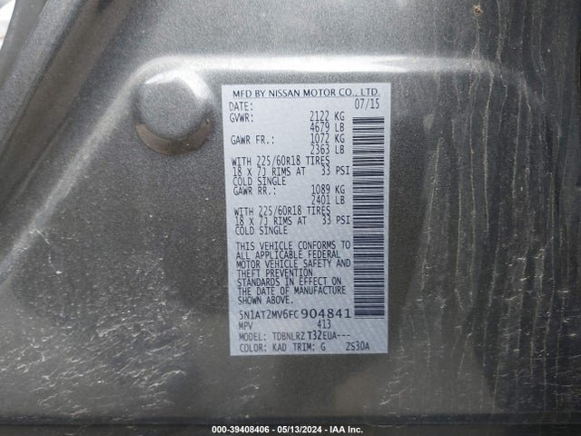 Nissan Rogue Sl 2015 5N1AT2MV6FC904841 Image 9