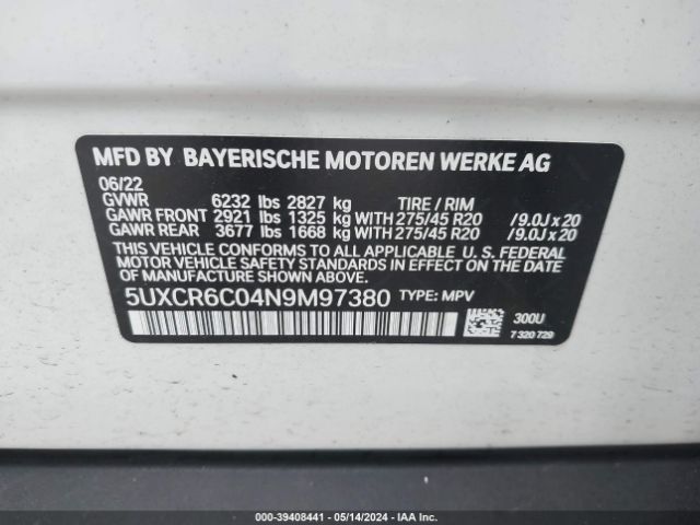 5UXCR6C04N9M97380 BMW X5 Xdrive40i