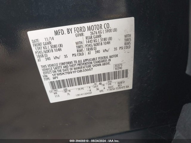 Ford Explorer 2015 1FM5K7B91FGB33057 Image 9