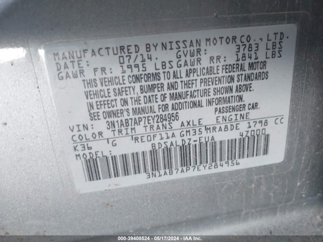 Nissan SENTRA SV 2014 3N1AB7AP7EY284956 Image 9