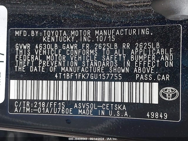 Toyota CAMRY SE 2016 4T1BF1FK7GU157755 Image 9