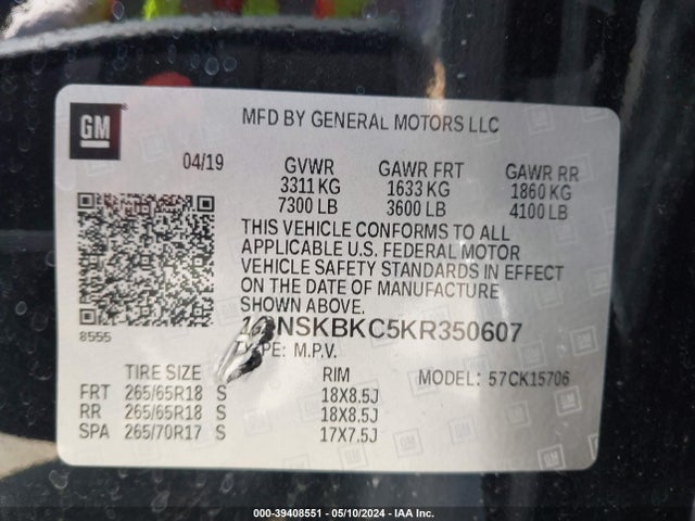 Chevrolet Tahoe Lt 2019 1GNSKBKC5KR350607 Image 9