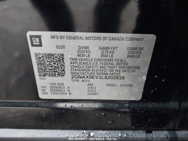 Chevrolet Equinox Awd 1fl 2020 2GNAX5EV1L6202818 Image 9
