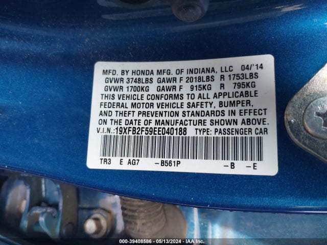 Honda Civic Lx 2014 19XFB2F59EE040188 Image 9