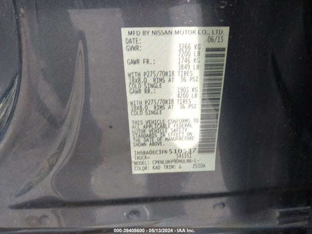 Nissan Titan Pro-4x 2015 1N6BA0EC3FN510537 Image 9