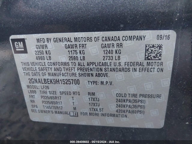 Chevrolet EQUINOX LS 2017 2GNALBEK9H1525700 Image 9