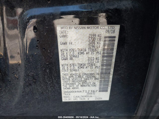 Nissan Frontier Sv 2019 1N6AD0ER4KN712367 Image 9