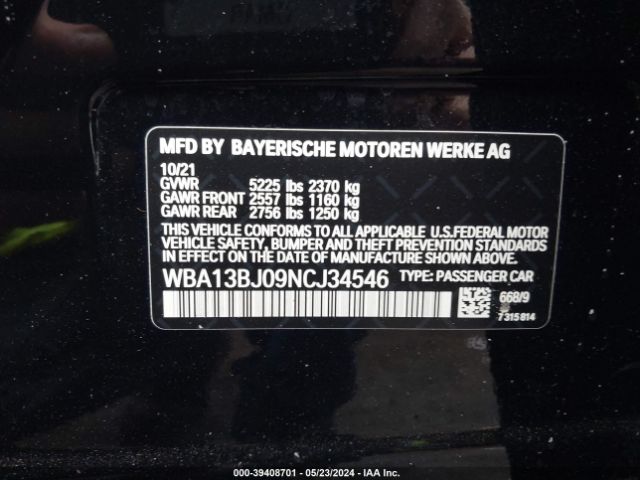 WBA13BJ09NCJ34546 BMW 530 I Xdrive
