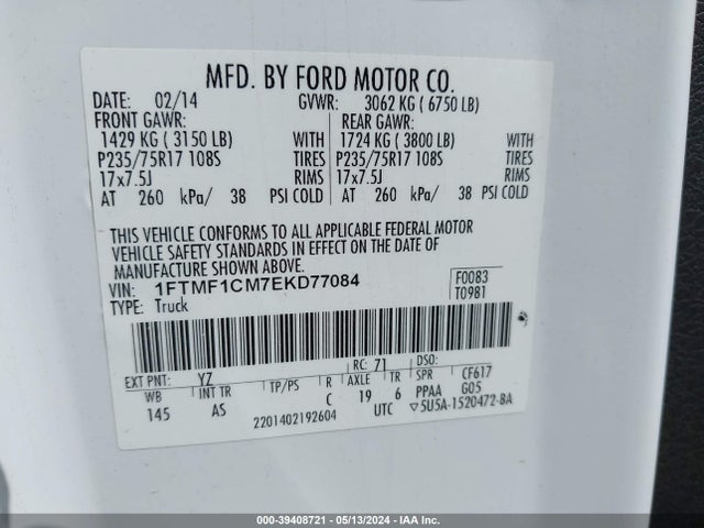 Ford F-150 Xl 2014 1FTMF1CM7EKD77084 Image 9