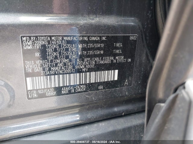 Toyota Rav4 Xle Premium 2022 2T3A1RFV7NC309512 Image 9