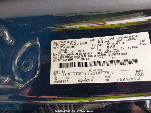 Ford F-150 Xlt 2020 1FTEW1EP1LFB30953 Image 9