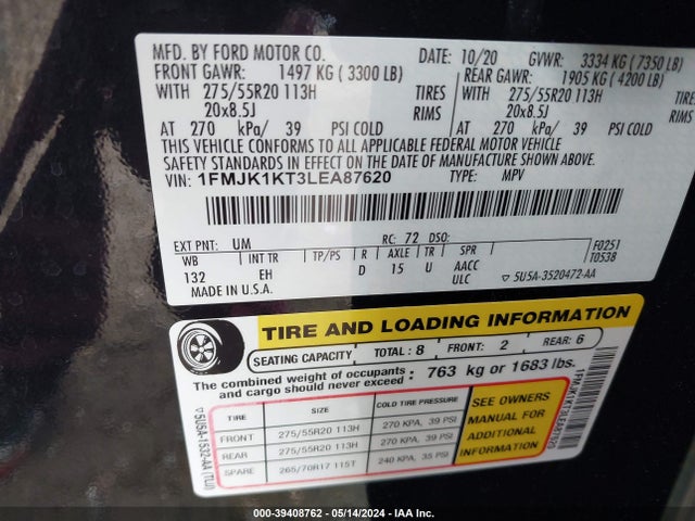 Ford Expedition Limited Max 2020 1FMJK1KT3LEA87620 Image 9