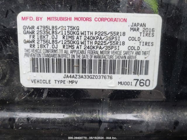 JA4AZ3A33GZ037676 Mitsubishi Outlander Sel