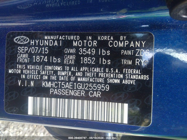 Hyundai ACCENT SE 2016 KMHCT5AE1GU255959 Image 9