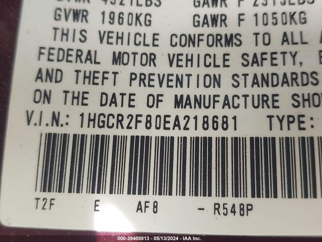 Honda Accord Ex-l 2014 1HGCR2F80EA218681 Image 9