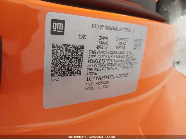 Chevrolet CORVETTE STINGRAY 2022 1G1YA3D47N5107225 Image 9