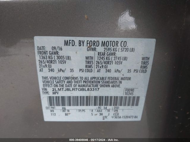 2LMTJ8LR7GBL83317 Lincoln Mkx Reserve