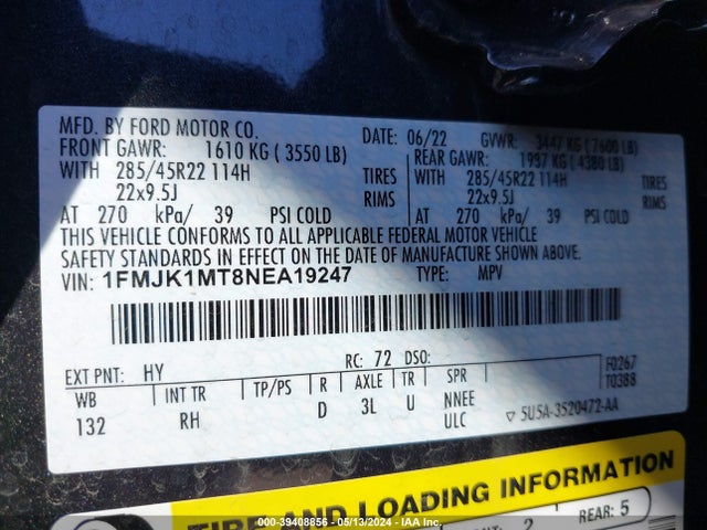 Ford Expedition Platinum Max 2022 1FMJK1MT8NEA19247 Image 9