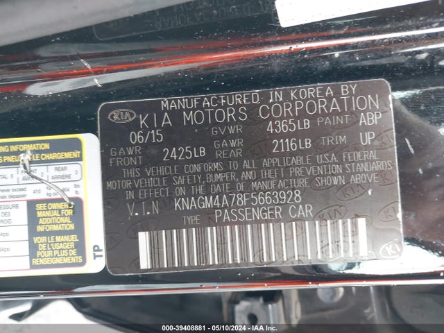 KIA Optima Lx 2015 KNAGM4A78F5663928 Image 9