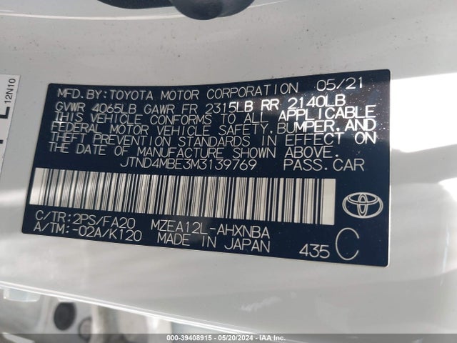 Toyota COROLLA SE 2021 JTND4MBE3M3139769 Image 9