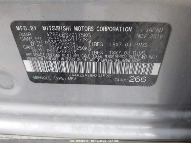 JA4AZ2A38HZ015281 Mitsubishi Outlander Es