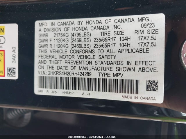 Honda Cr-v Lx Awd 2024 2HKRS4H20RH424289 Image 9