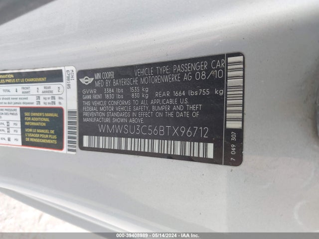 2011 MINI COOPER WMWSU3C56BTX96712 Photo 8