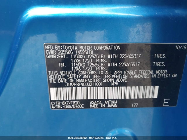 Toyota RAV4 LE 2018 JTMZFREV0JJ211001 Image 9