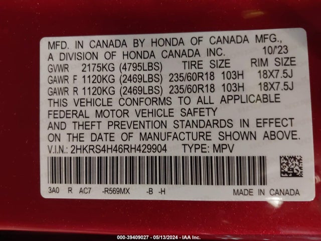 Honda Cr-v Ex Awd 2024 2HKRS4H46RH429904 Image 9