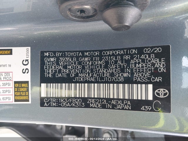 Toyota COROLLA LE 2020 JTDEPRAE1LJ107038 Image 9