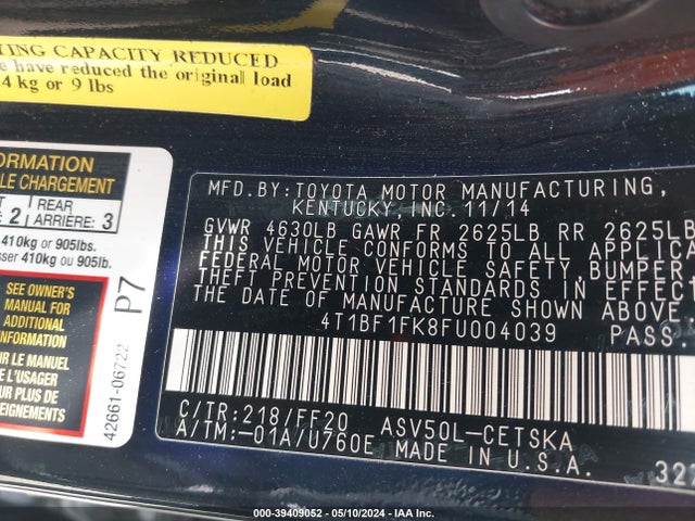 Toyota CAMRY SE 2015 4T1BF1FK8FU004039 Image 9