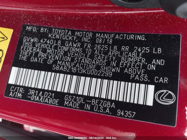 58ABZ1B13KU002299 Lexus ES 350