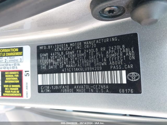4T1C11AK6LU994209 Toyota CAMRY LE