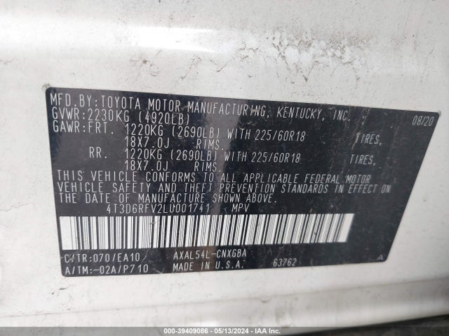 Toyota Rav4 Limited Hybrid 2020 4T3D6RFV2LU001741 Image 9