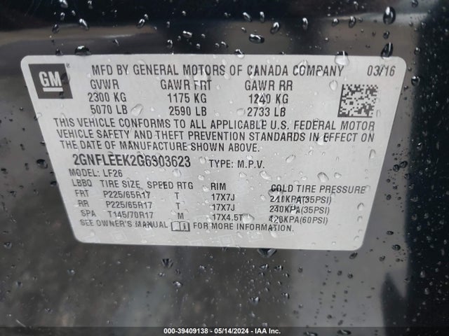 Chevrolet EQUINOX LS 2016 2GNFLEEK2G6303623 Image 9